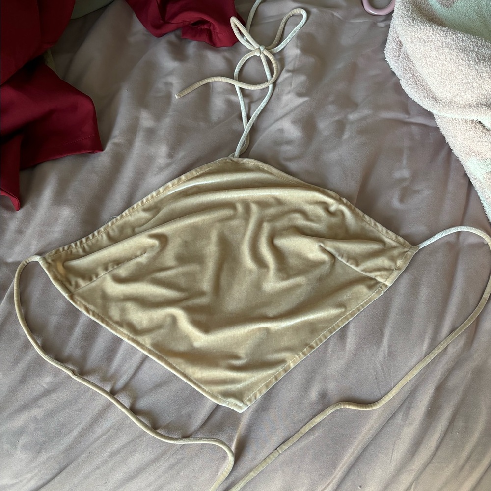 Princess Polly cream tie halter top